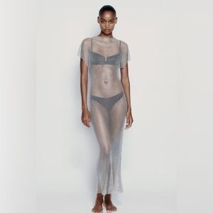 ZARA Rhinestone Mesh Midi Dress